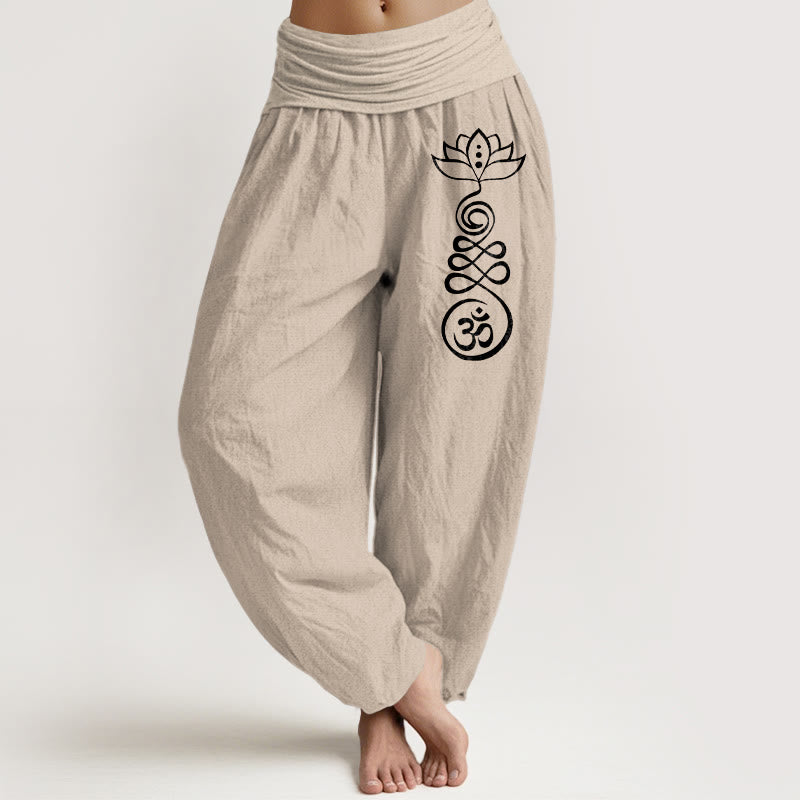 Damskie spodnie haremowe z elastycznej bawełny z motywem Buddha Stones i lotosu Om - Dębnik - US22, UK/AU26, EU54 (6XL) - image 14