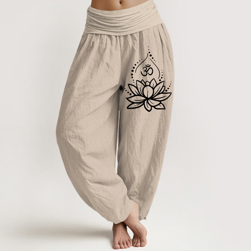 Damskie spodnie haremowe z elastyczną talią i motywem kwitnącego lotosu z Buddha Stones - Dębnik - US22, UK/AU26, EU54 (6XL) - image 11