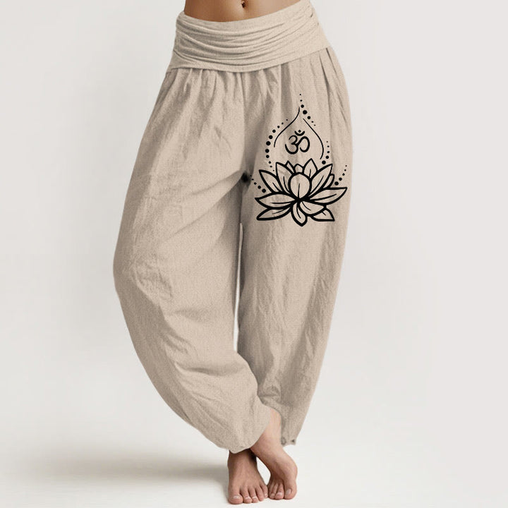 Damskie spodnie haremowe z elastyczną talią i motywem kwitnącego lotosu z Buddha Stones - Dębnik - US22, UK/AU26, EU54 (6XL) - image 11