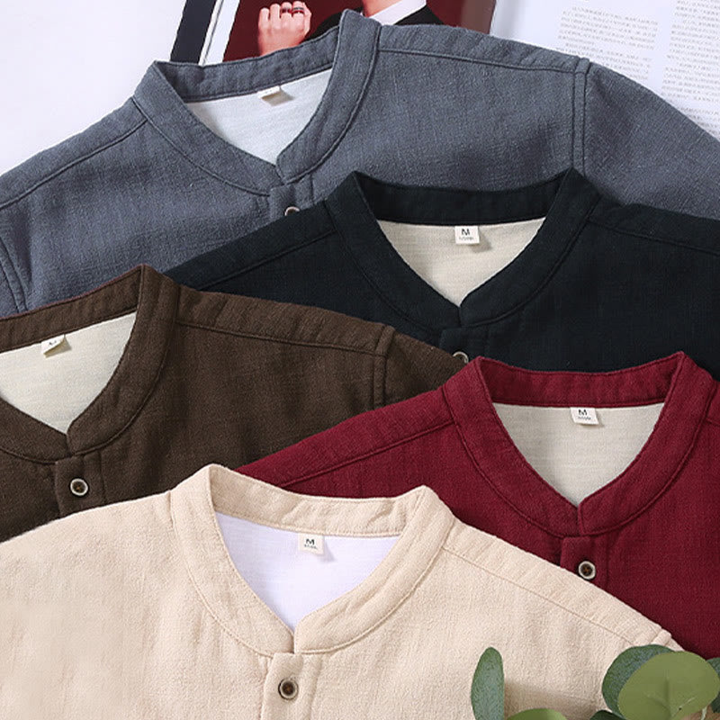 Kurtka męska Buddha Stones z długim rękawem, standardowym kołnierzem, termiczna, z podszewką z polaru, z bawełny ramii i kieszeniami - image 18