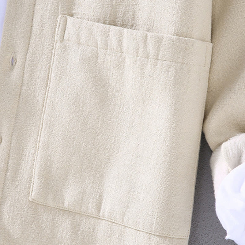 Kurtka męska Buddha Stones z długim rękawem, standardowym kołnierzem, termiczna, z podszewką z polaru, z bawełny ramii i kieszeniami - image 9