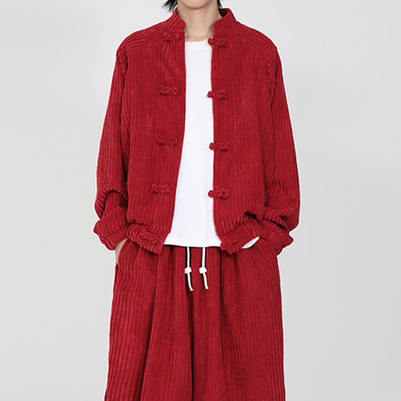 Kurtka męska z bawełny sztruksowej z długim rękawem i kieszeniami Buddha Stones z chińskimi guzikami żabki - image 12