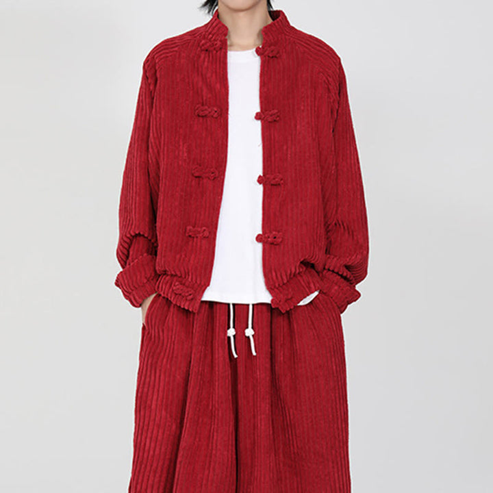 Kurtka męska z bawełny sztruksowej z długim rękawem i kieszeniami Buddha Stones z chińskimi guzikami żabki - image 12