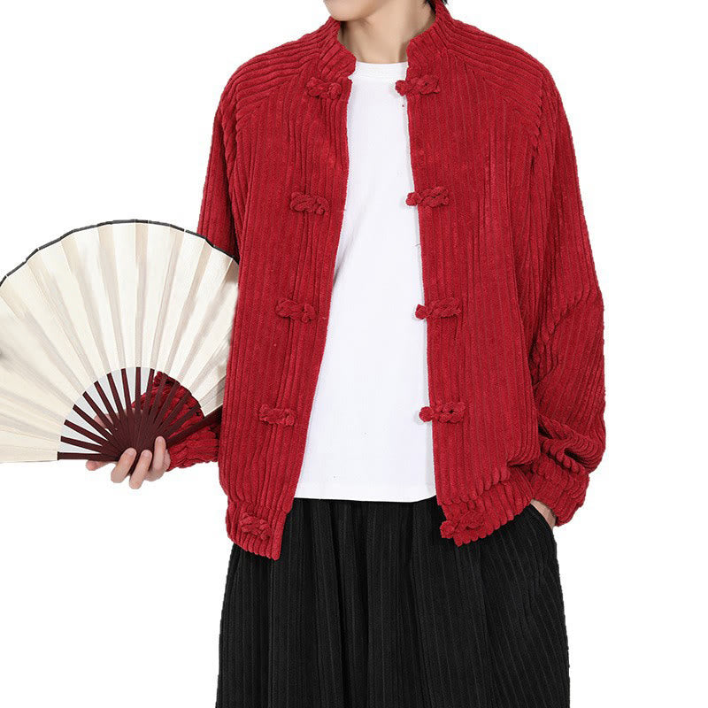 Kurtka męska z bawełny sztruksowej z długim rękawem i kieszeniami Buddha Stones z chińskimi guzikami żabki - image 13