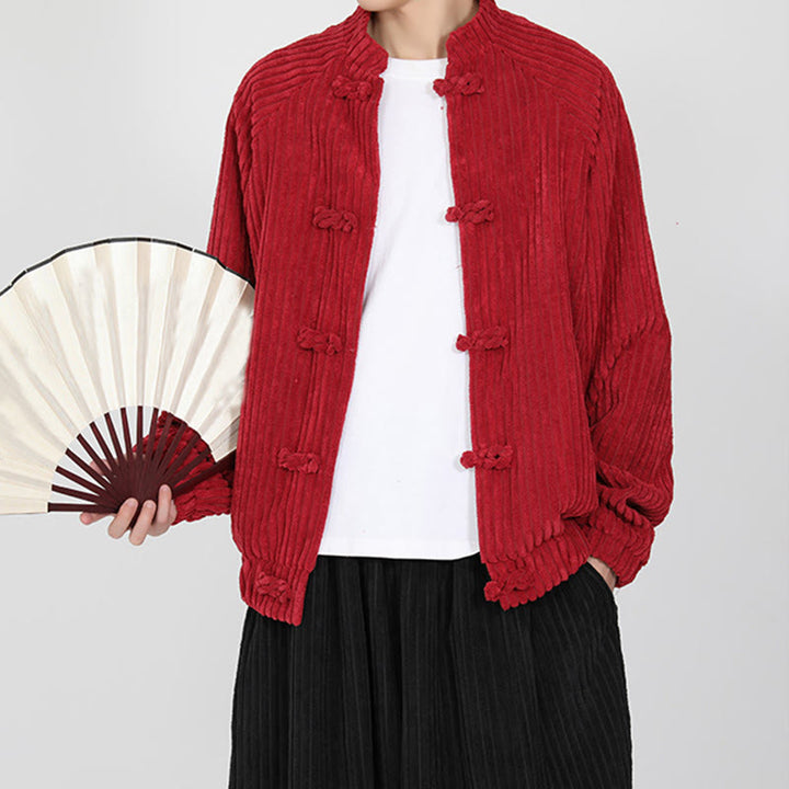 Kurtka męska z bawełny sztruksowej z długim rękawem i kieszeniami Buddha Stones z chińskimi guzikami żabki - image 11