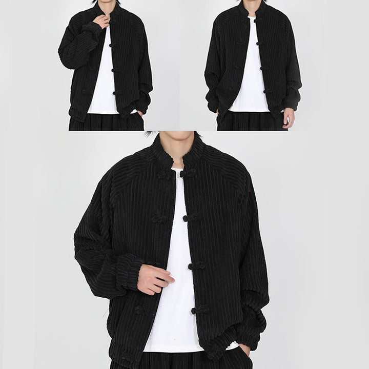 Kurtka męska z bawełny sztruksowej z długim rękawem i kieszeniami Buddha Stones z chińskimi guzikami żabki - image 6