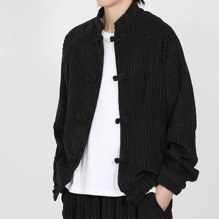 Kurtka męska z bawełny sztruksowej z długim rękawem i kieszeniami Buddha Stones z chińskimi guzikami żabki - image 2