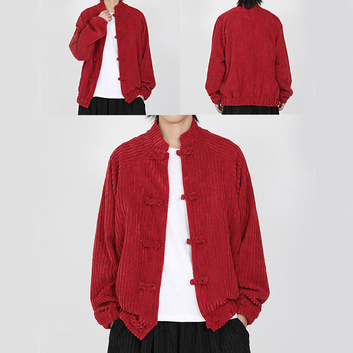 Kurtka męska z bawełny sztruksowej z długim rękawem i kieszeniami Buddha Stones z chińskimi guzikami żabki - image 16