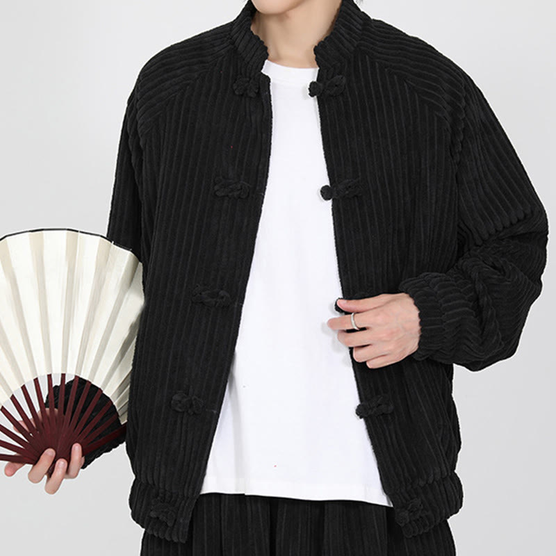 Kurtka męska z bawełny sztruksowej z długim rękawem i kieszeniami Buddha Stones z chińskimi guzikami żabki - image 4