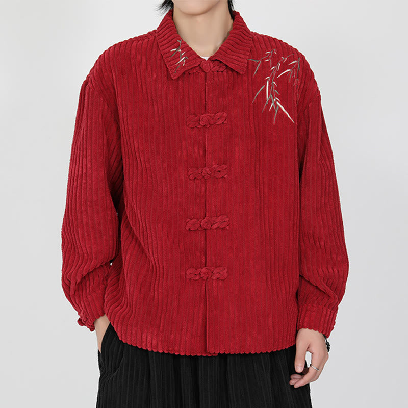 Kurtka męska z bawełny sztruksowej z długim rękawem i haftem Buddha Stones z bambusa, z żabim guzikiem - image 10