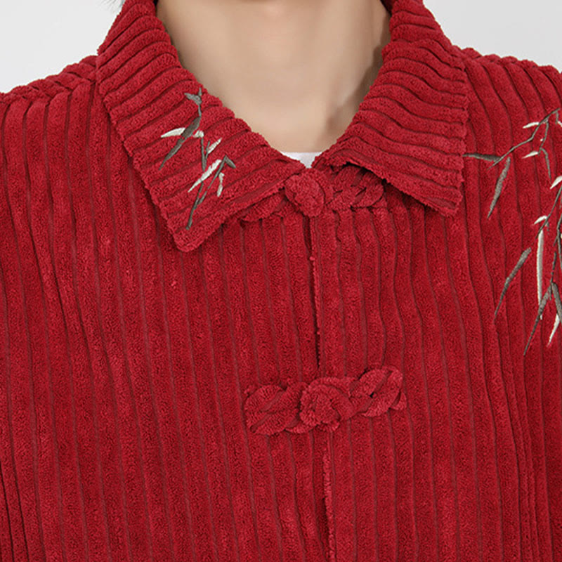 Kurtka męska z bawełny sztruksowej z długim rękawem i haftem Buddha Stones z bambusa, z żabim guzikiem - image 17