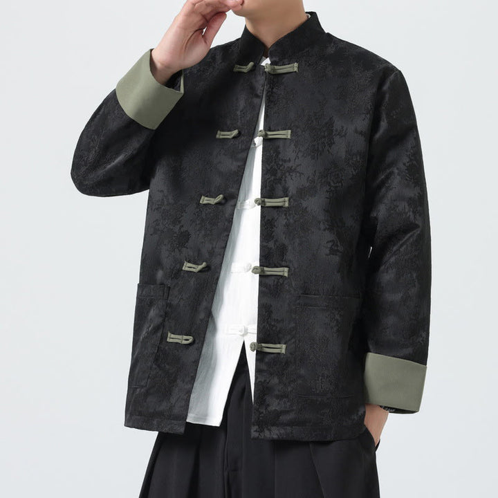 Kurtka męska z bawełny z długim rękawem i kieszeniami, z motywem Buddha Stones , z żakardowym guzikiem i żabką - image 3