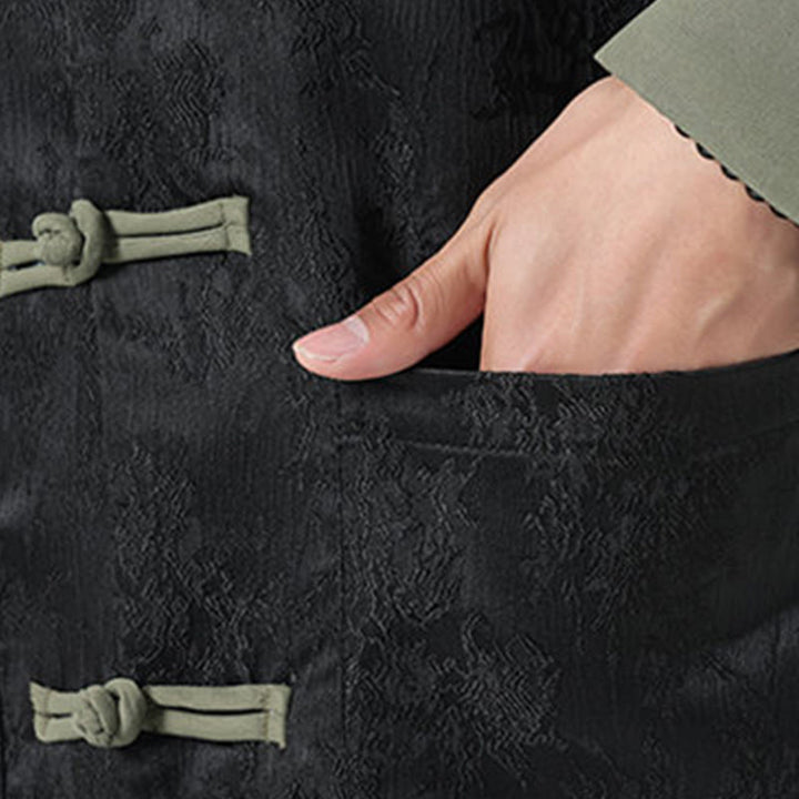 Kurtka męska z bawełny z długim rękawem i kieszeniami, z motywem Buddha Stones , z żakardowym guzikiem i żabką - image 10