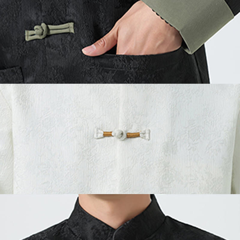 Kurtka męska z bawełny z długim rękawem i kieszeniami, z motywem Buddha Stones , z żakardowym guzikiem i żabką - image 19