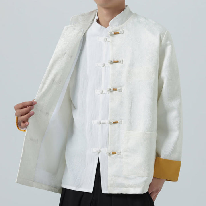 Kurtka męska z bawełny z długim rękawem i kieszeniami, z motywem Buddha Stones , z żakardowym guzikiem i żabką - image 16