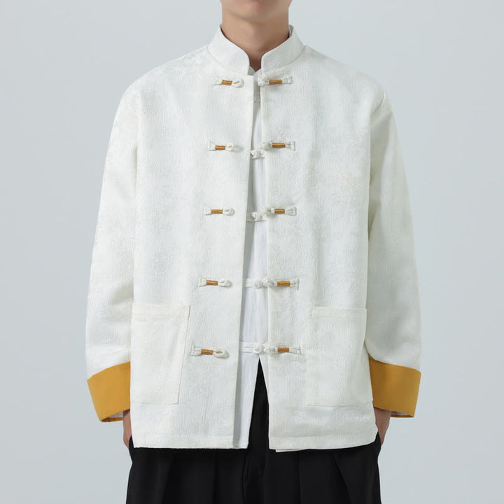 Kurtka męska z bawełny z długim rękawem i kieszeniami, z motywem Buddha Stones , z żakardowym guzikiem i żabką - image 13