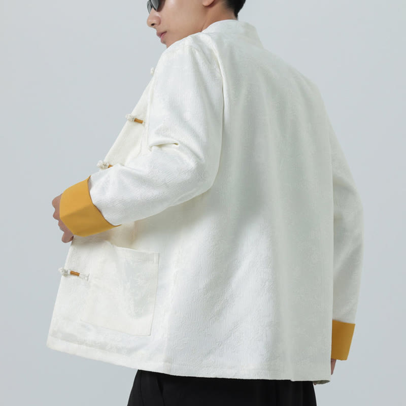 Kurtka męska z bawełny z długim rękawem i kieszeniami, z motywem Buddha Stones , z żakardowym guzikiem i żabką - image 17