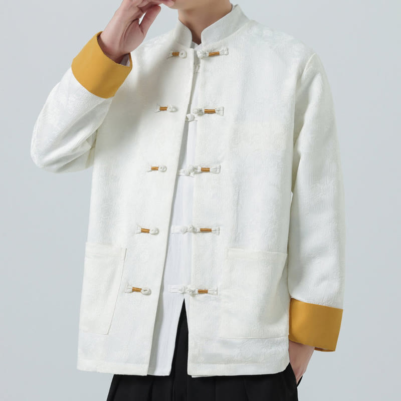 Kurtka męska z bawełny z długim rękawem i kieszeniami, z motywem Buddha Stones , z żakardowym guzikiem i żabką - image 14