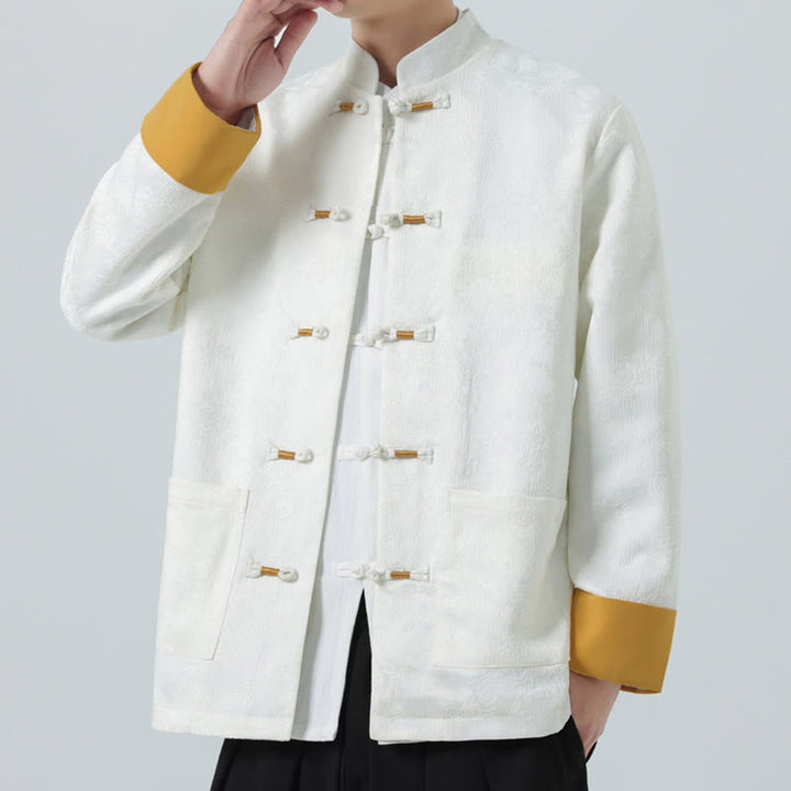 Kurtka męska z bawełny z długim rękawem i kieszeniami, z motywem Buddha Stones , z żakardowym guzikiem i żabką - image 14