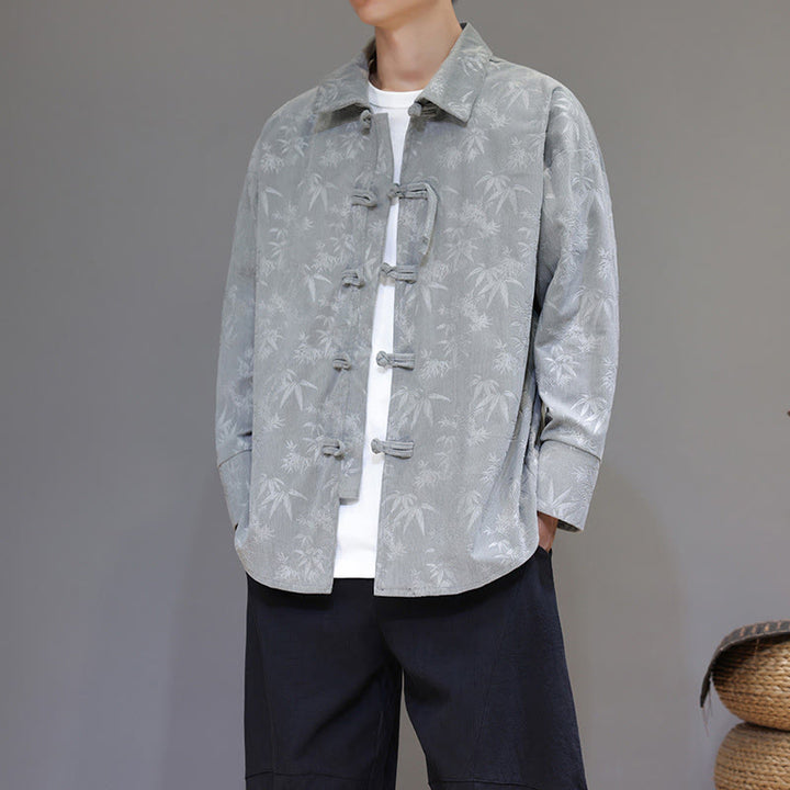 Męska bawełniana kurtka garniturowa z długim rękawem i wzorem Buddha Stones i żabą - Jasnoszary - US/UK/AU48， EU58(5XL) - image 8