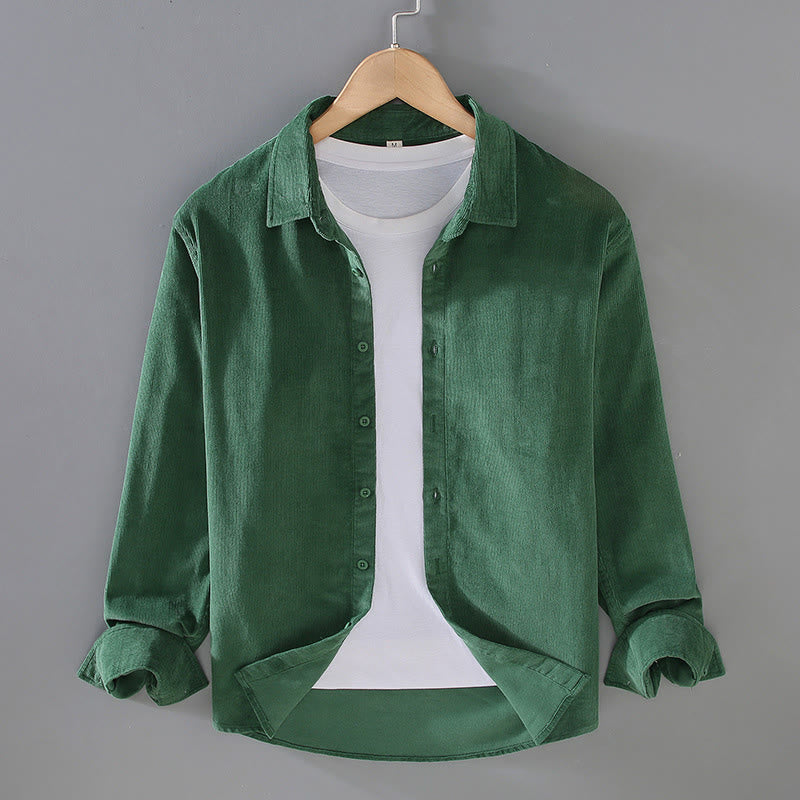 Koszula męska z długim rękawem z czystej bawełny sztruksowej "Buddha Stones" w jednolitym kolorze z guzikami - ForestGreen - US/UK/AU44， EU54 (4XL) - image 18