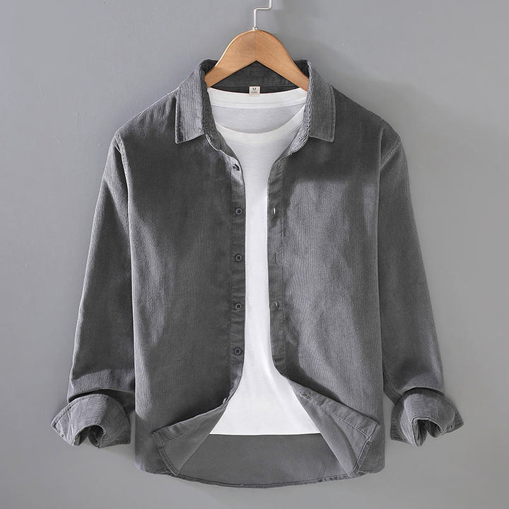 Koszula męska z długim rękawem z czystej bawełny sztruksowej "Buddha Stones" w jednolitym kolorze z guzikami - Szary - US/UK/AU44， EU54 (4XL) - image 19