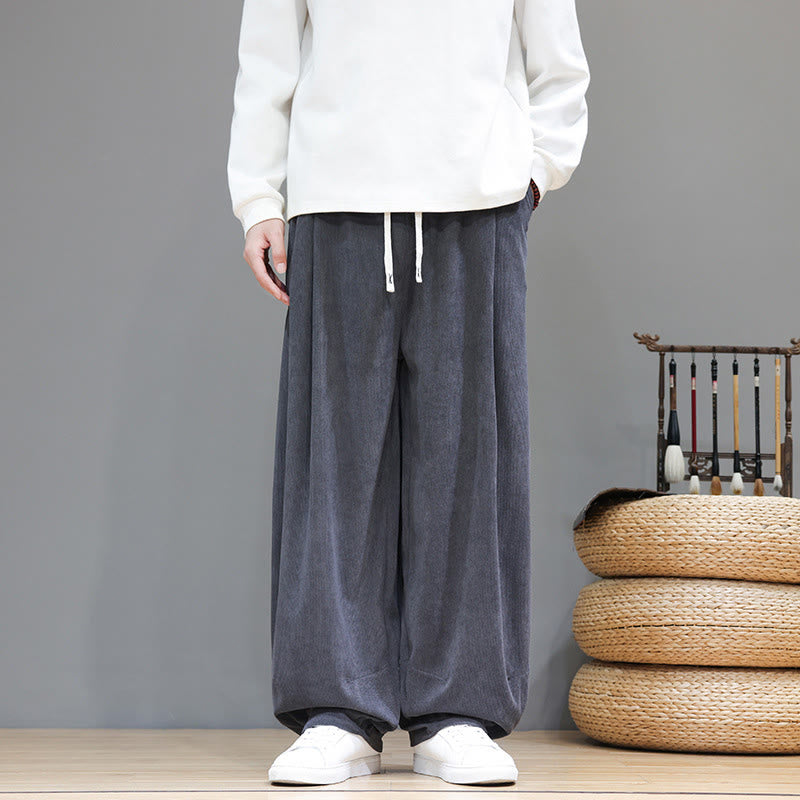 Męskie spodnie haremowe z kieszeniami, z gładkiej bawełny i sztruksu z motywem Buddha Stones - LightSlateGray - US/UK/AU46， EU56 (5XL) - image 10