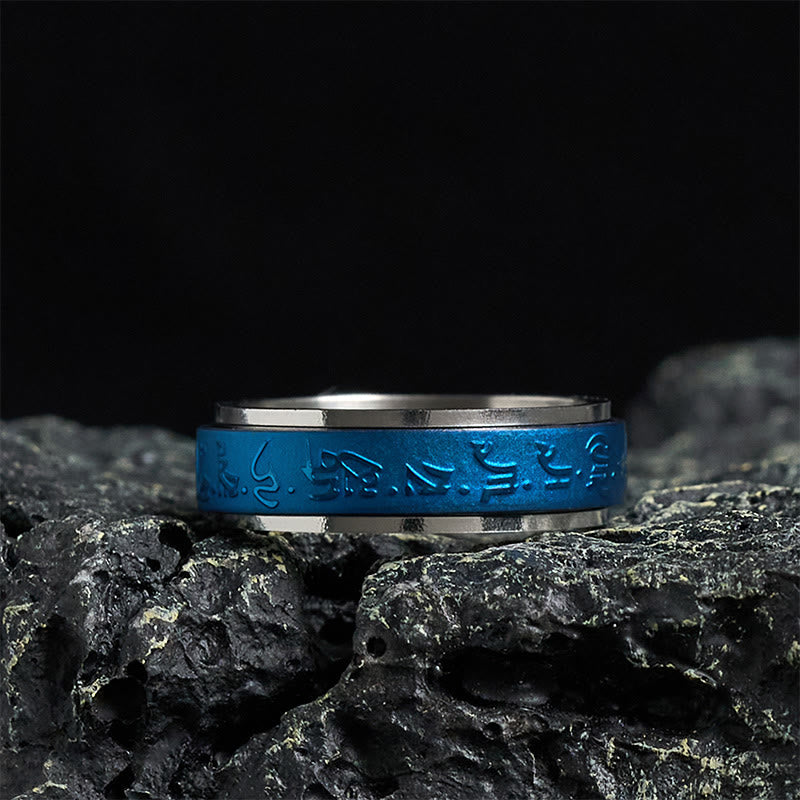 Buddha Stones, Tybetańskie Pisma, Niebieski Farmaceuta, Mantra, Pierścień balansujący ze stali tytanowej - 70-73 mm - image 0