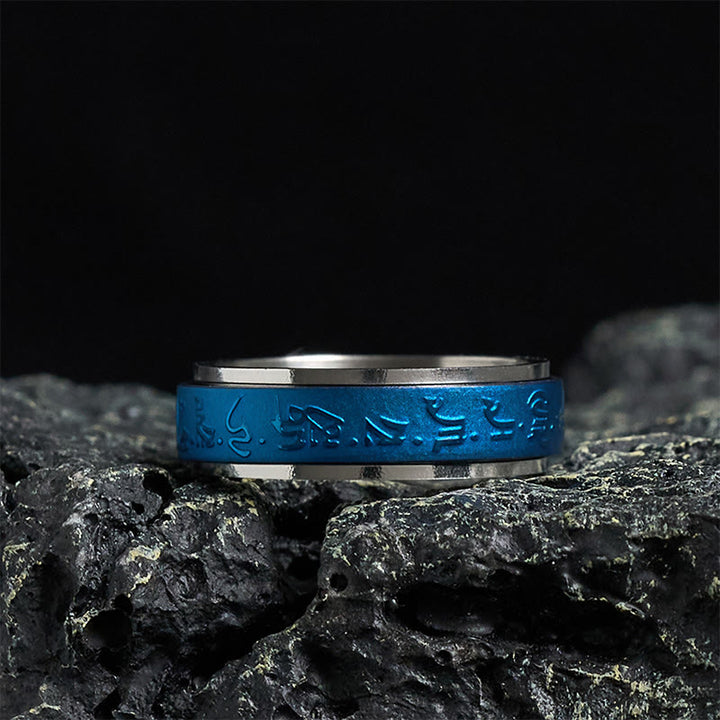 Buddha Stones, Tybetańskie Pisma, Niebieski Farmaceuta, Mantra, Pierścień balansujący ze stali tytanowej - 70-73 mm - image 0