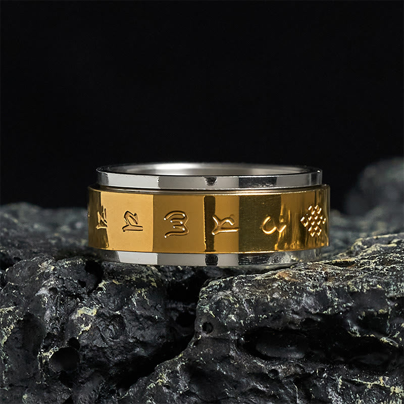 Buddha Stones, tybetańskie pisma Om Mani Padme Hum, pierścień pokoju ze stali tytanowej - 70-73 mm - image 0