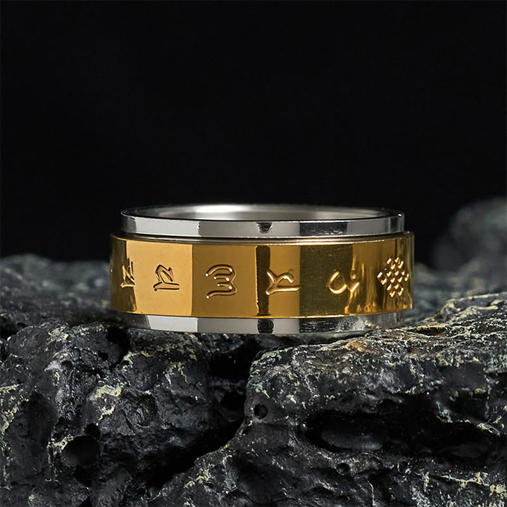Buddha Stones, tybetańskie pisma Om Mani Padme Hum, pierścień pokoju ze stali tytanowej - 70-73 mm - image 0
