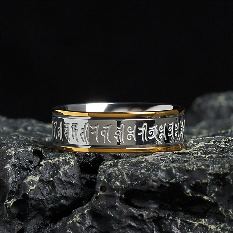 Buddha Stones, pisma tybetańskie, mantra Shurangama, pierścień balansujący ze stali tytanowej - 70-73 mm - image 0