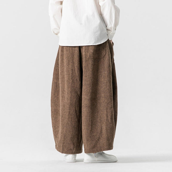 Męskie spodnie bawełniane z szerokimi nogawkami i kieszeniami, w jednolitym kolorze i ze ściągaczem, z Buddha Stones - image 12