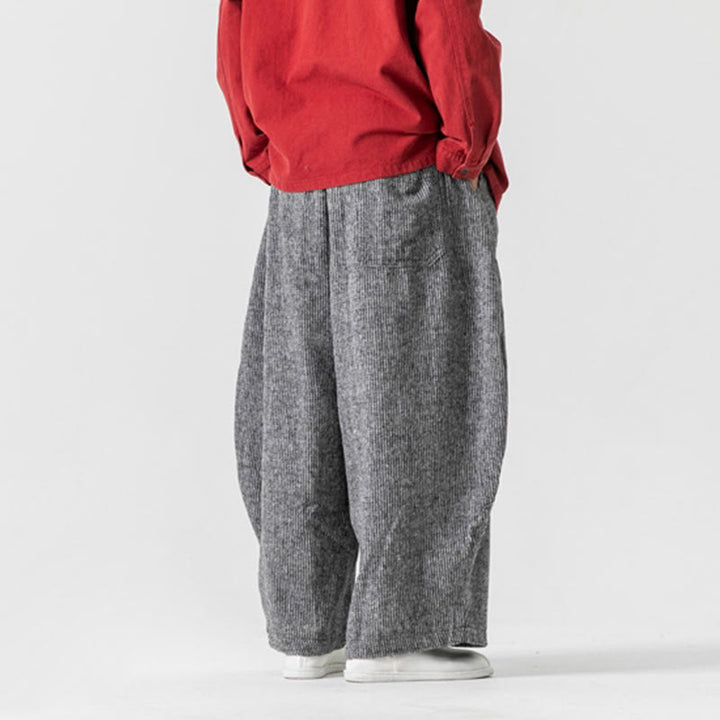 Męskie spodnie bawełniane z szerokimi nogawkami i kieszeniami, w jednolitym kolorze i ze ściągaczem, z Buddha Stones - image 30