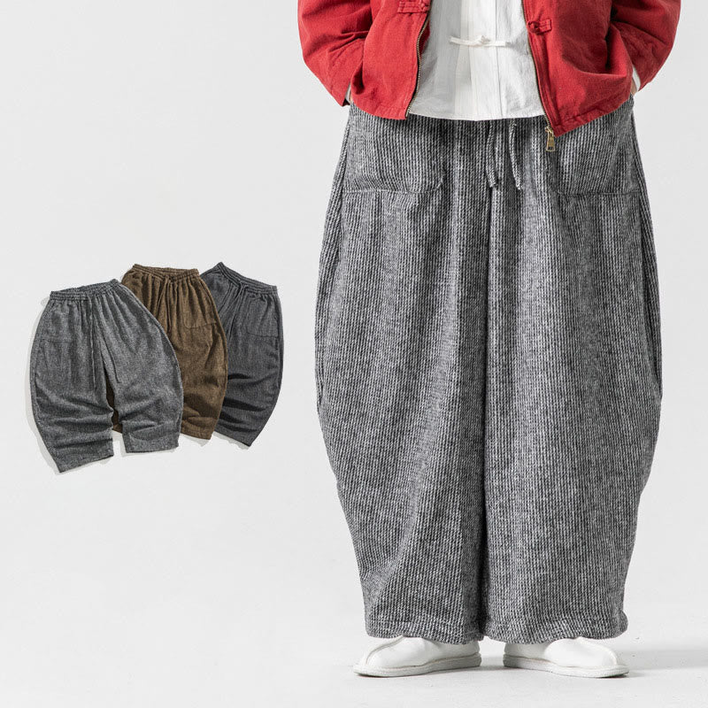 Męskie spodnie bawełniane z szerokimi nogawkami i kieszeniami, w jednolitym kolorze i ze ściągaczem, z Buddha Stones - Jasnoszary - US/UK/AU46， EU56 (5XL) - image 25