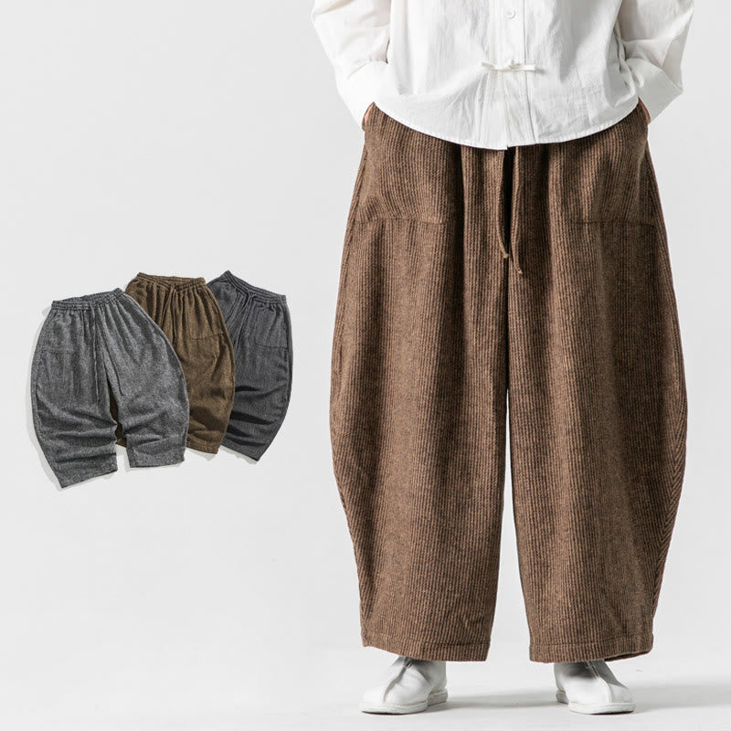 Męskie spodnie bawełniane z szerokimi nogawkami i kieszeniami, w jednolitym kolorze i ze ściągaczem, z Buddha Stones - Sjena - US/UK/AU46， EU56 (5XL) - image 10