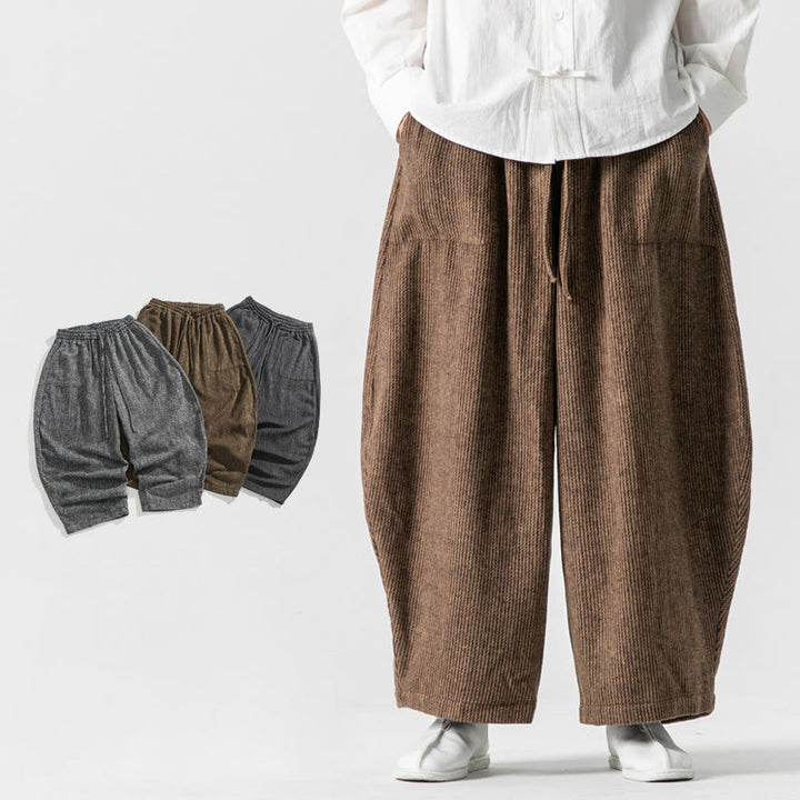 Męskie spodnie bawełniane z szerokimi nogawkami i kieszeniami, w jednolitym kolorze i ze ściągaczem, z Buddha Stones - Sjena - US/UK/AU46， EU56 (5XL) - image 10