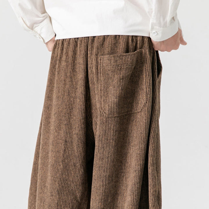 Męskie spodnie bawełniane z szerokimi nogawkami i kieszeniami, w jednolitym kolorze i ze ściągaczem, z Buddha Stones - image 22