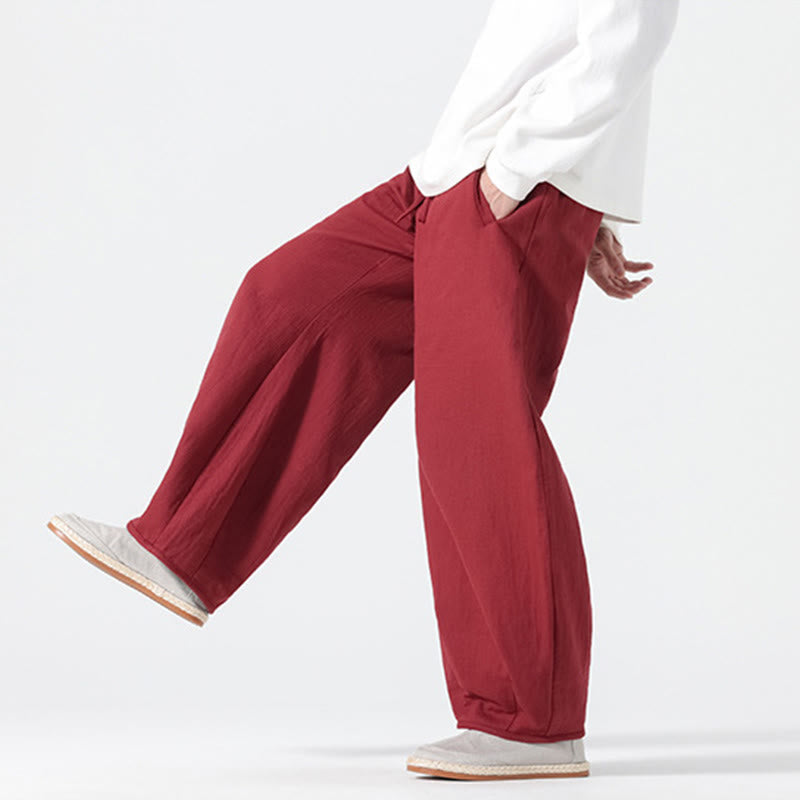 Buddha Stones Codziennie Ściągane Chińskim Stylu Zen Męskie Szerokie Nogawki Czyste Spodnie Z Kieszeniami - image 16
