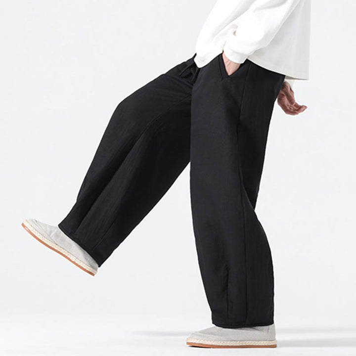 Buddha Stones Codziennie Ściągane Chińskim Stylu Zen Męskie Szerokie Nogawki Czyste Spodnie Z Kieszeniami - image 22