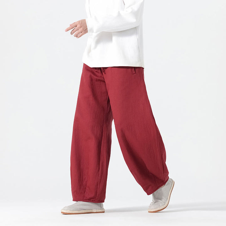 Buddha Stones Codziennie Ściągane Chińskim Stylu Zen Męskie Szerokie Nogawki Czyste Spodnie Z Kieszeniami - image 14