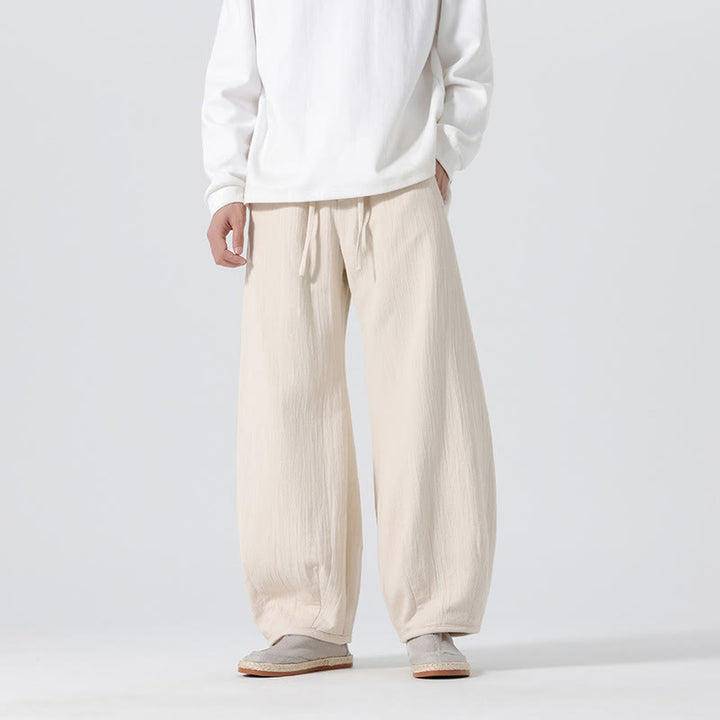 Buddha Stones Codziennie Ściągane Chińskim Stylu Zen Męskie Szerokie Nogawki Czyste Spodnie Z Kieszeniami - image 4