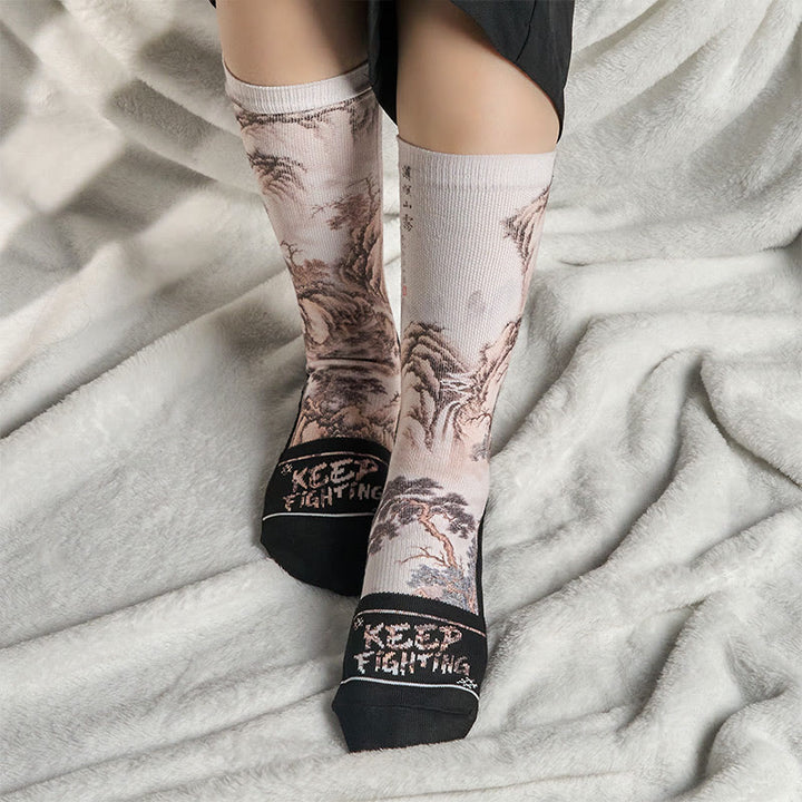 Buddha Stones, casualowe, białe, żurawie, sosny, góry, mikro, męskie, damskie, unisex, skarpetki - image 16