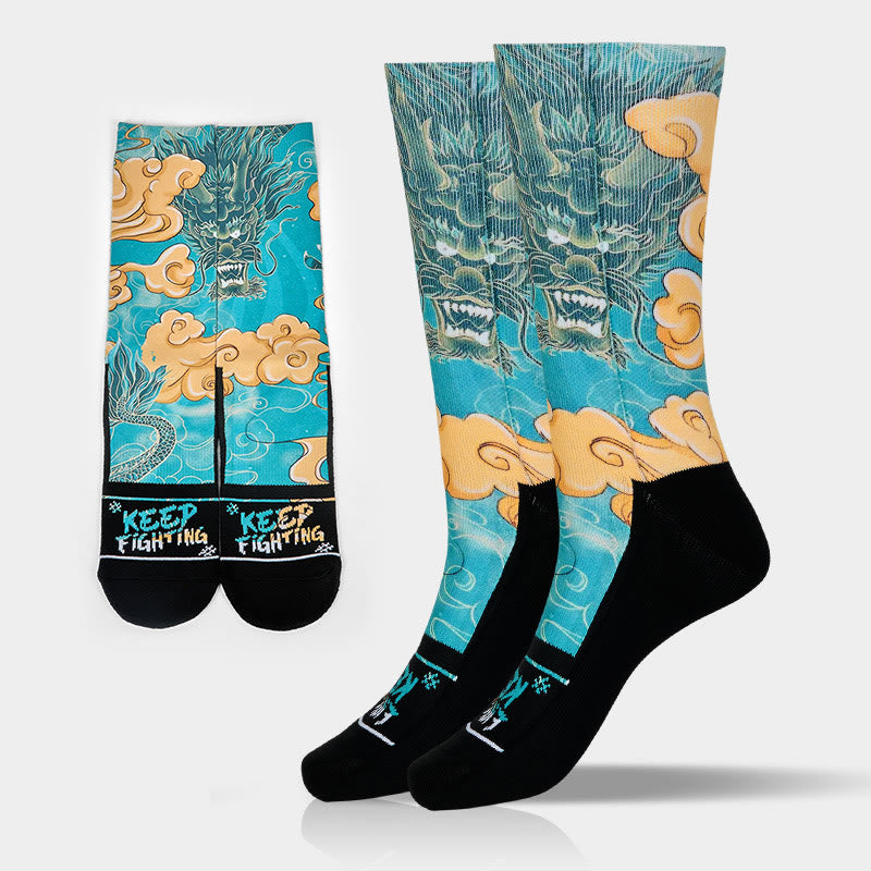 Skarpetki męskie z motywem modnych chmur i smoka w stylu casual z kolekcji Buddha Stones Micro Crew - SkyBlue - ML (USA 7,5-12, EU 40-45, UK/AU 7-11,5, AISA 25,5-28,5 cm) - image 0