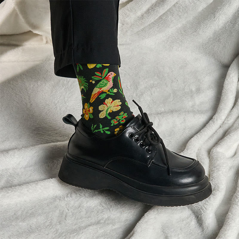 Buddha Stones Kwitnący Kwiat Ptak Wzór Mężczyźni Kobiety Unisex Bawełniane Skarpety Crew - image 3