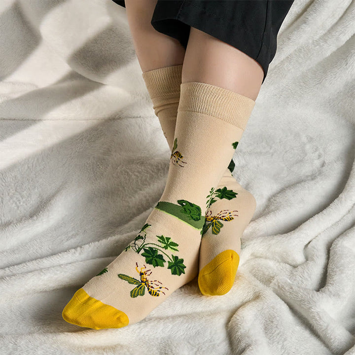 Buddha Stones, pszczoła, żaba, liście, wzór, mężczyźni, kobiety, unisex, bawełniane skarpetki - image 2