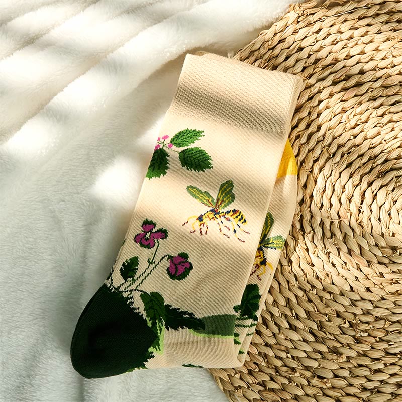 Buddha Stones, pszczoła, żaba, liście, wzór, mężczyźni, kobiety, unisex, bawełniane skarpetki - image 1