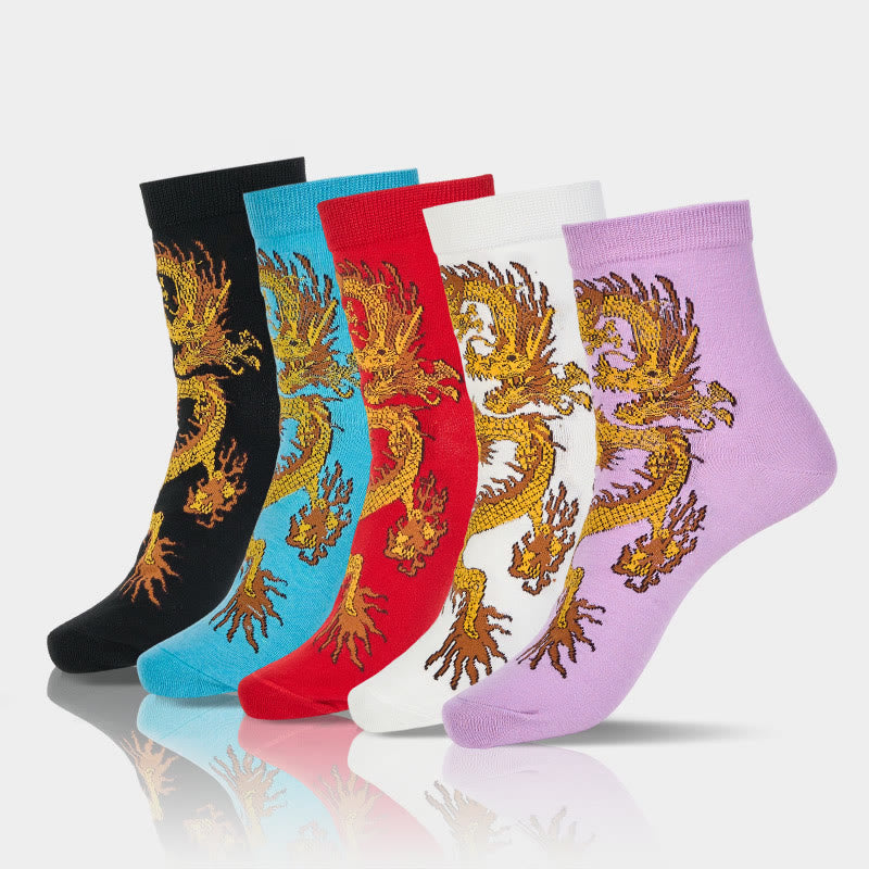Buddha Stones Casual 5 par skarpetek damskich Golden Dragon Quarter - 5 par (po 1 parze każdego koloru) - SM (USA 5,5–8,5, EU 36–40, UK/AU 3,5–6,5, Azja 23–25 cm) - image 0
