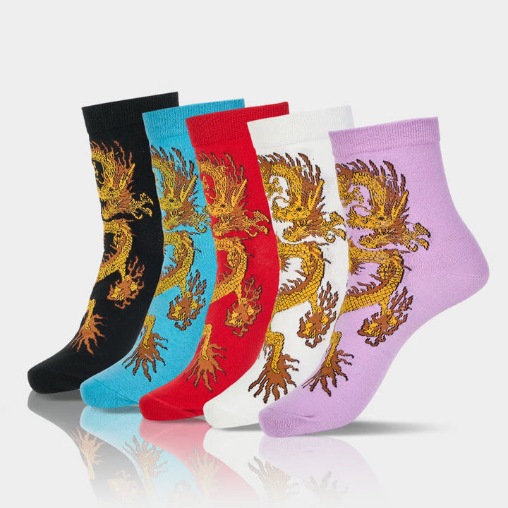 Buddha Stones Casual 5 par skarpetek damskich Golden Dragon Quarter - 5 par (po 1 parze każdego koloru) - SM (USA 5,5–8,5, EU 36–40, UK/AU 3,5–6,5, Azja 23–25 cm) - image 0