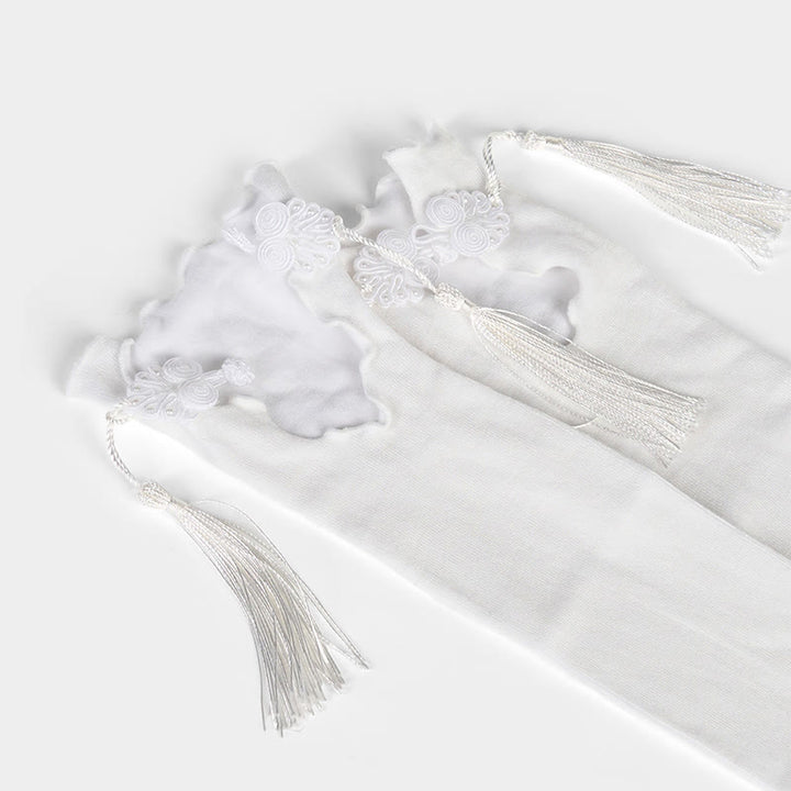 Damskie bawełniane skarpetki Micro Crew z motywem Buddha Stones w czystym kolorze z chińskimi guzikami w kształcie żaby i frędzlami - image 8